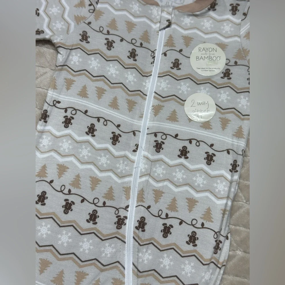 Milkberry | Baby Girl Boy Footed Bamboo Pajamas | 6-9M | Gingerbread Man Cookie